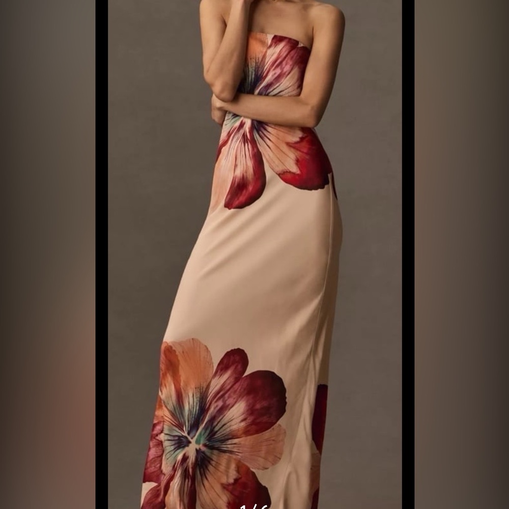 SOLD Brand new Anthropologie fleur strapless satin maxi slip dress size medium